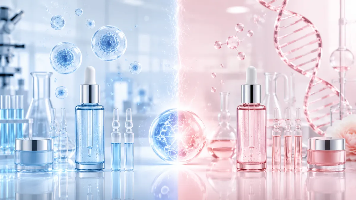 Two Korean serums side by side representing exosome vs PDRN skincare comparison