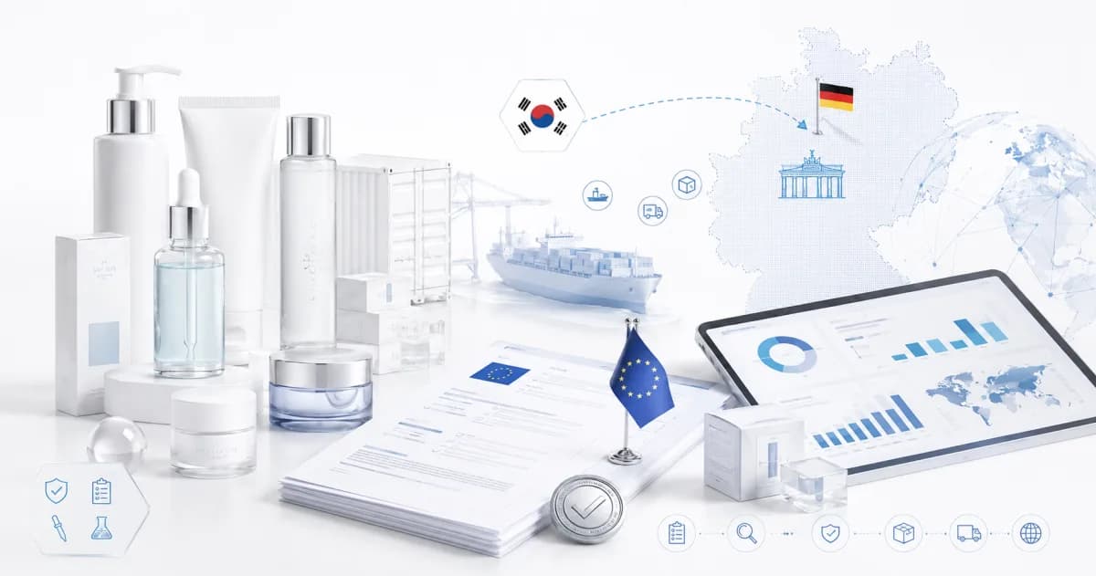 Korean cosmetics with German market documents representing import to Germany