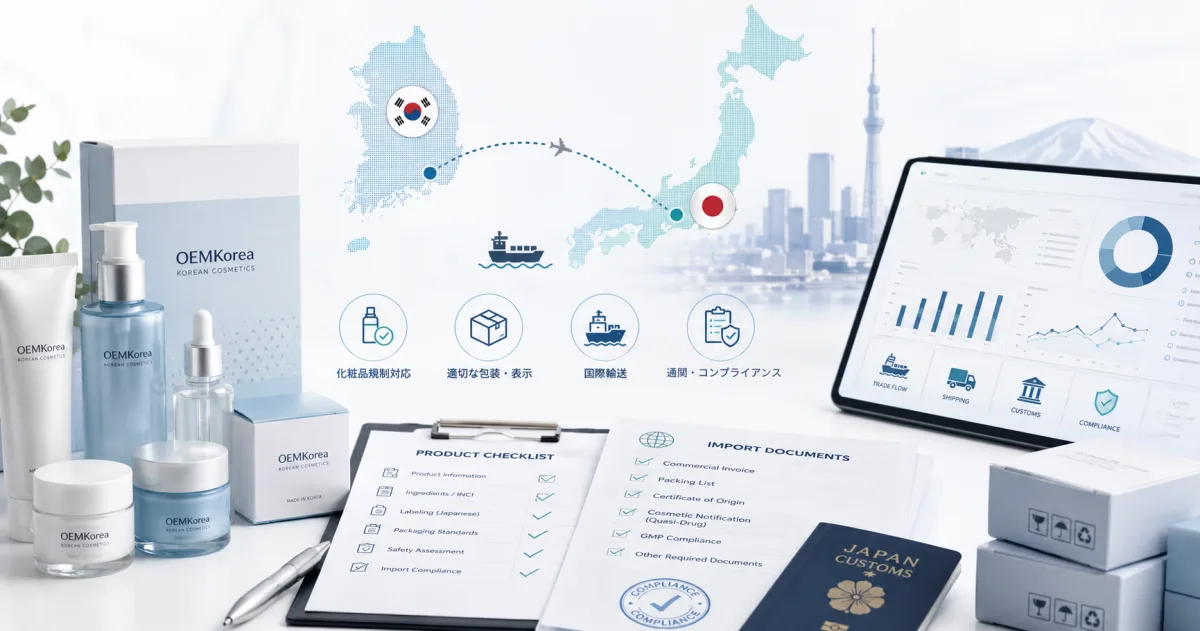 Korean cosmetics with Japanese market documents representing import to Japan
