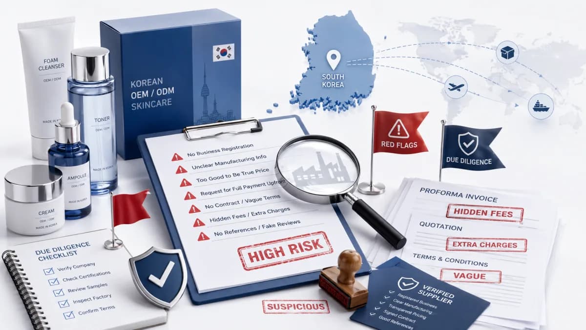 Korean cosmetics manufacturing line representing OEM sourcing scam awareness