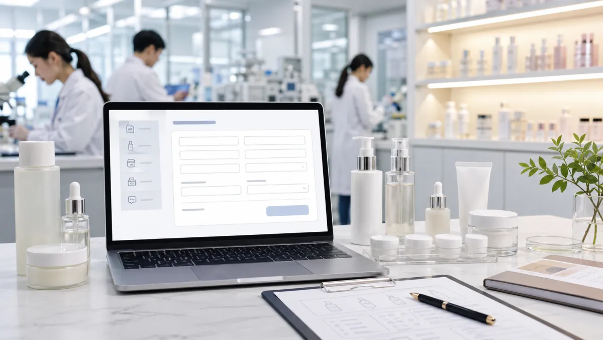 Korean skincare products and documents representing OEM ODM RFQ preparation