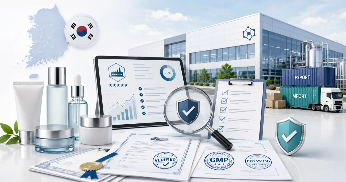Korean cosmetics factory verification documents representing manufacturer due diligence