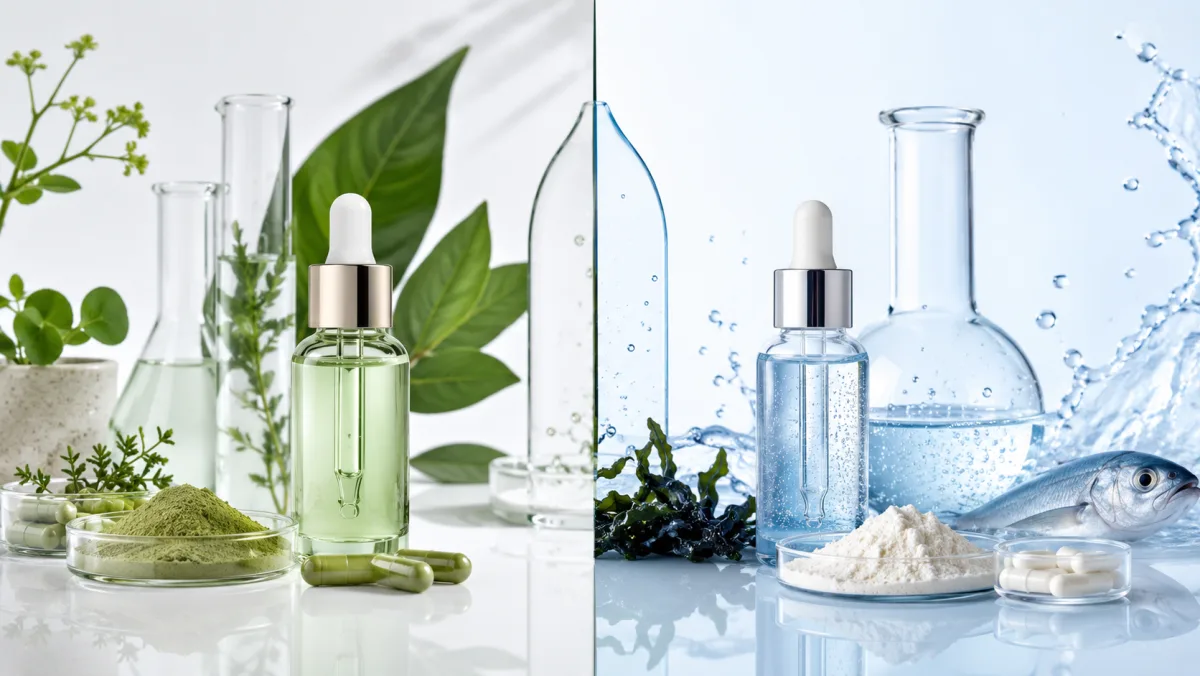 Korean collagen skincare and drink products representing marine and vegan collagen OEM sourcing